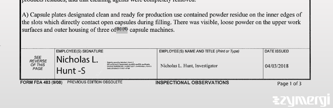 Nicholas L. Hunt FDA Investigator 