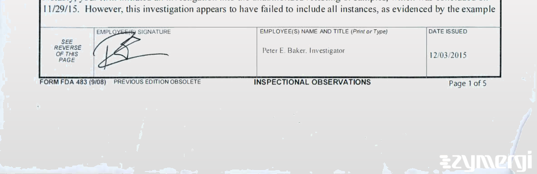Peter E. Baker FDA Investigator 