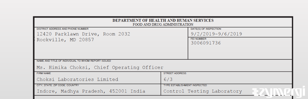FDANews 483 Choksi Laboratories Limited Sep 6 2019 top
