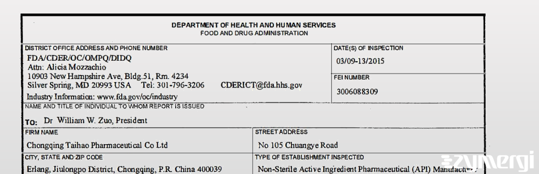 FDANews 483 Chongqing Taihao Pharmaceutical Co., Ltd. Mar 13 2015 top