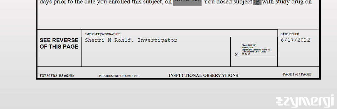 Sherri N. Rohlf FDA Investigator
