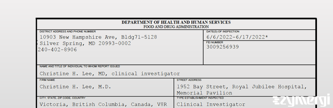 FDANews 483 Christine H. Lee, M.D. Jun 17 2022 top