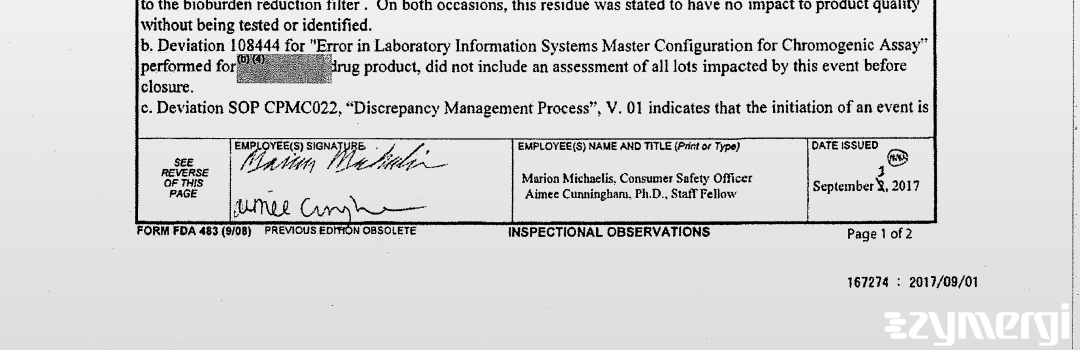 Marion Michaelis FDA Investigator