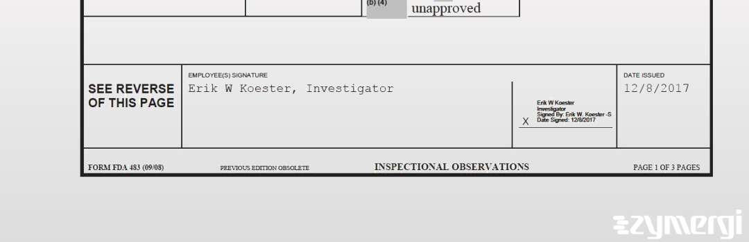 Erik W. Koester FDA Investigator