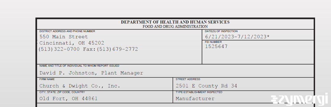 FDANews 483 Church & Dwight Co., Inc. Jul 12 2023 top