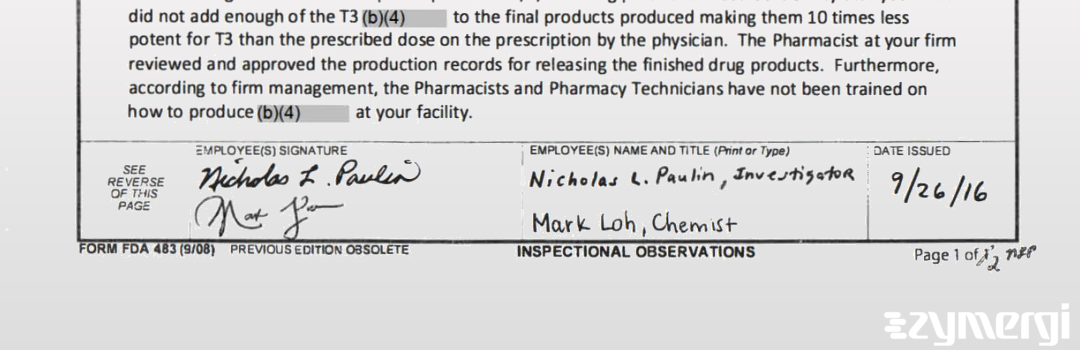 Nicholas L. Paulin FDA Investigator Mark P. Loh FDA Investigator 