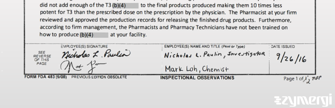 Nicholas L. Paulin FDA Investigator Mark P. Loh FDA Investigator