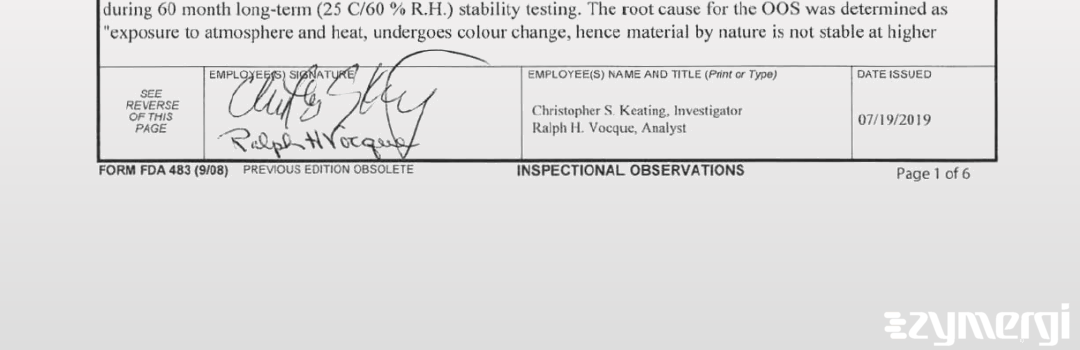 Christopher S. Keating FDA Investigator Ralph H. Vocque FDA Investigator 