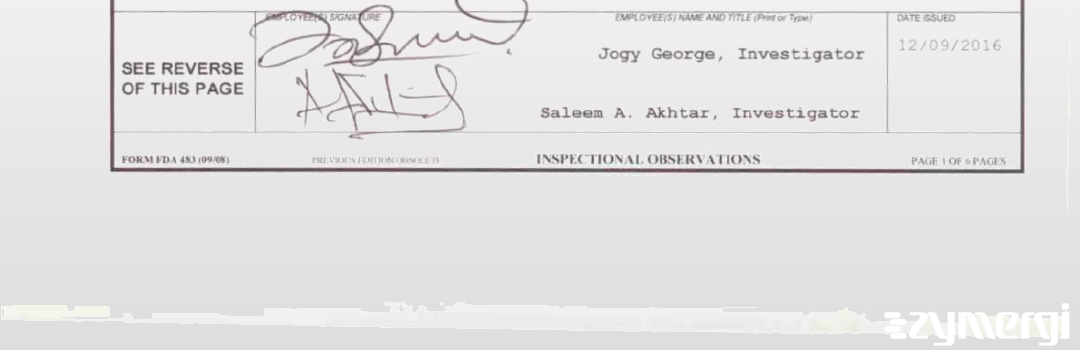 Jogy George FDA Investigator Saleem A. Akhtar FDA Investigator