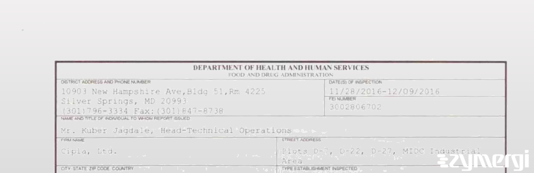 FDANews 483 Cipla Ltd. Dec 9 2016 top