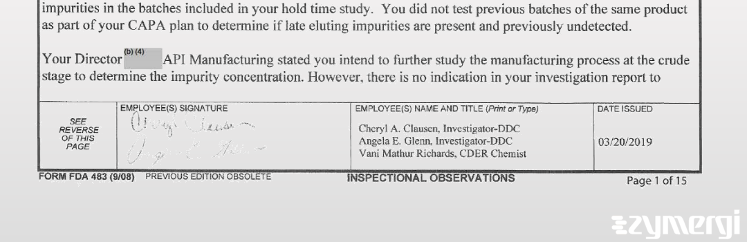 Cheryl A. Clausen FDA Investigator Angela E. Glenn FDA Investigator