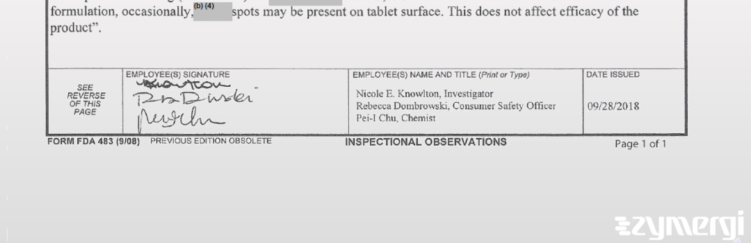 Nicole E. Knowlton FDA Investigator Rebecca E. Dombrowski FDA Investigator Pei-I Chu FDA Investigator