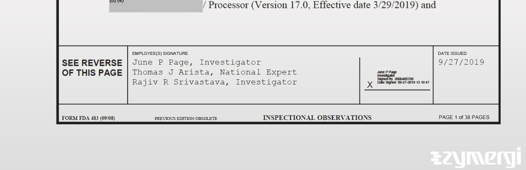 Rajiv R. Srivastava FDA Investigator June P. Page FDA Investigator Thomas J. Arista FDA Investigator 