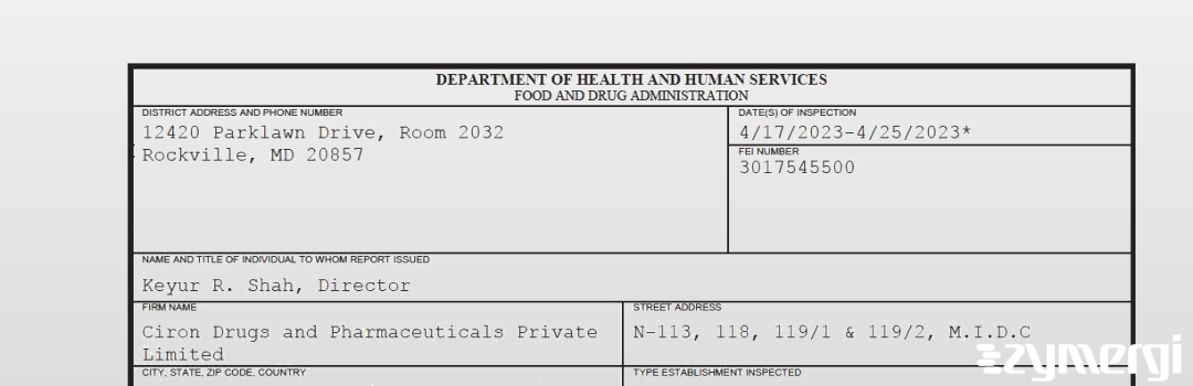 FDANews 483 Ciron Drugs and Pharmaceuticals Private Limited Apr 25 2023 top