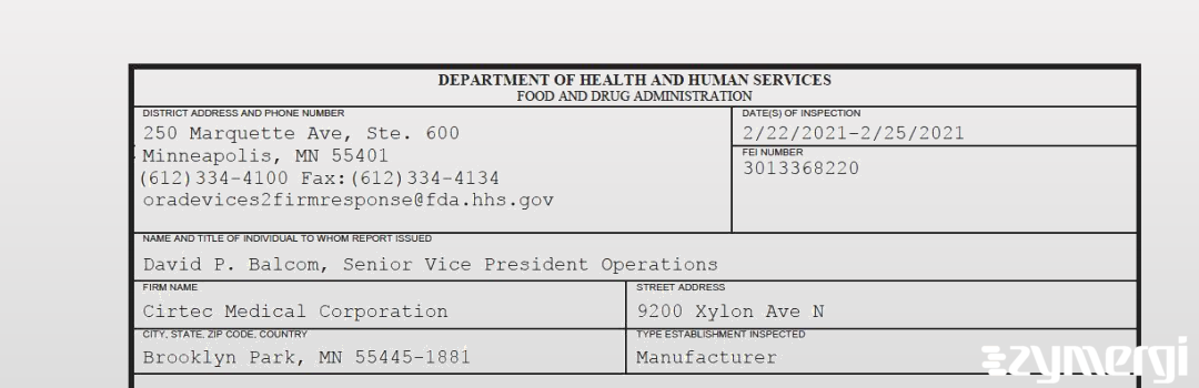 FDANews 483 Cirtec Medical Corporation Feb 25 2021 top