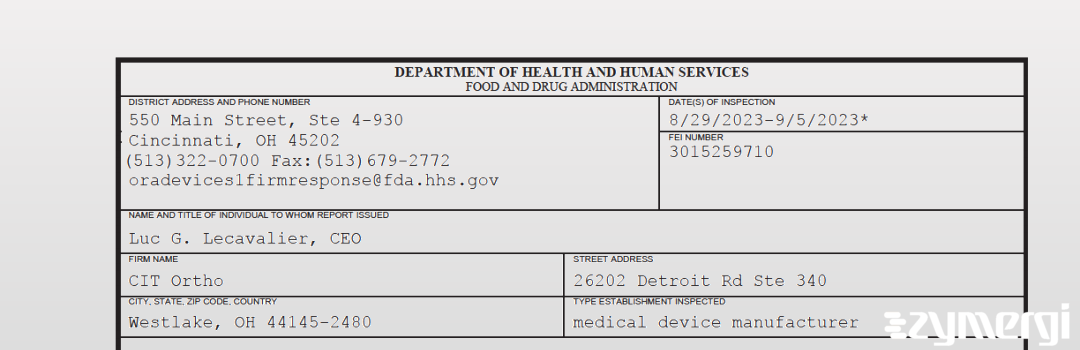 FDANews 483 CIT Ortho Sep 5 2023 top