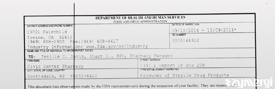FDANews 483 Civic Center Pharmacy Oct 9 2014 top