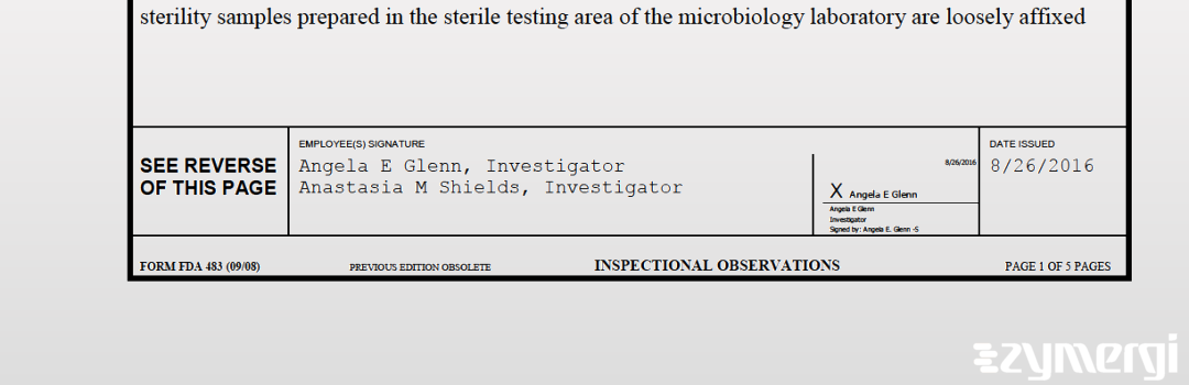 Anastasia M. Shields FDA Investigator Angela E. Glenn FDA Investigator