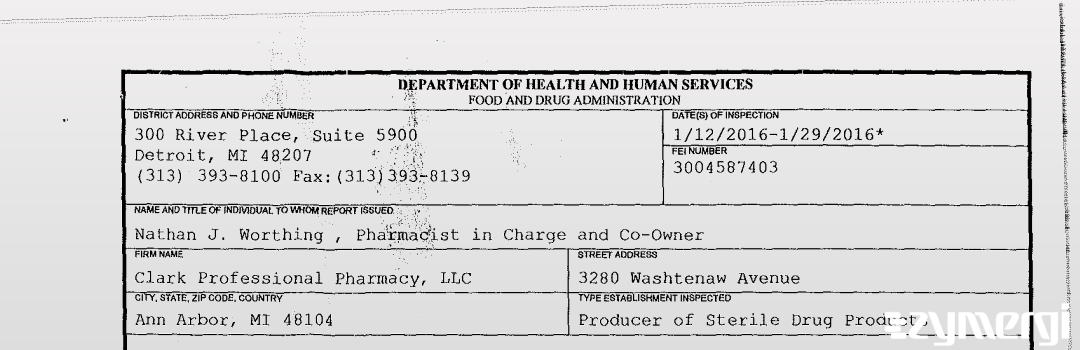 FDANews 483 Clark Professional Pharmacy, LLC Jan 29 2016 top