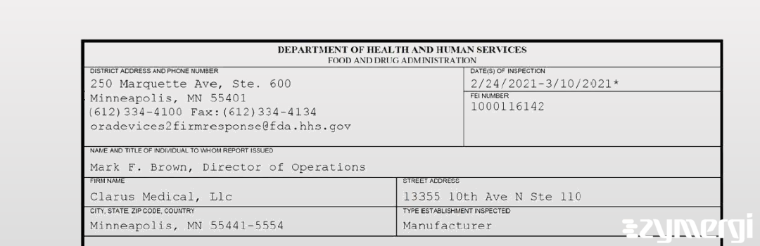 FDANews 483 Clarus Medical, Llc Mar 10 2021 top