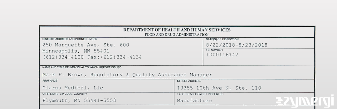 FDANews 483 Clarus Medical, Llc Aug 23 2018 top