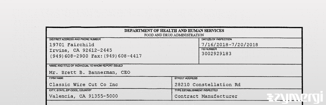 FDANews 483 Classic Wire Cut Co Inc Jul 20 2018 top