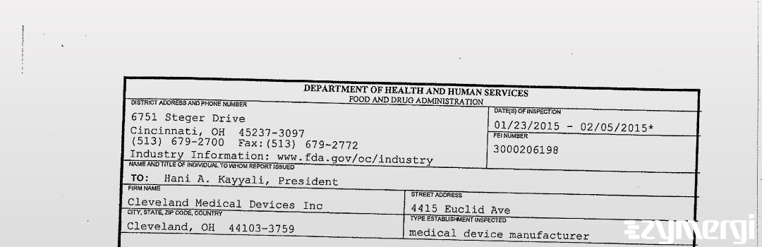 FDANews 483 Cleveland Medical Devices Inc Feb 5 2015 top