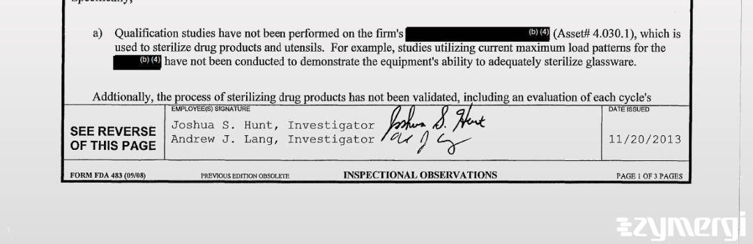 Andrew J. Lang FDA Investigator Joshua S. Hunt FDA Investigator 