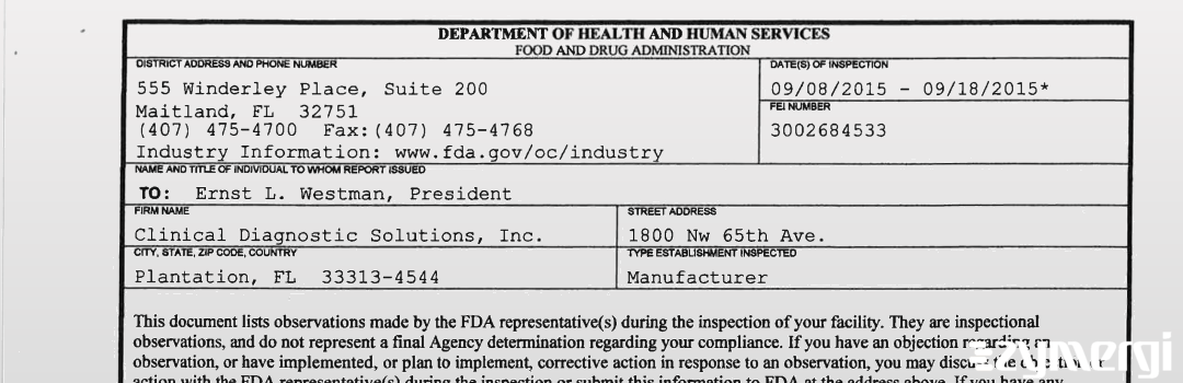 FDANews 483 Clinical Diagnostic Solutions, Inc. Sep 18 2015 top