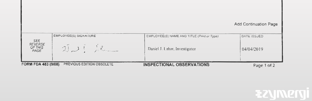 Daniel J. Lahar FDA Investigator 