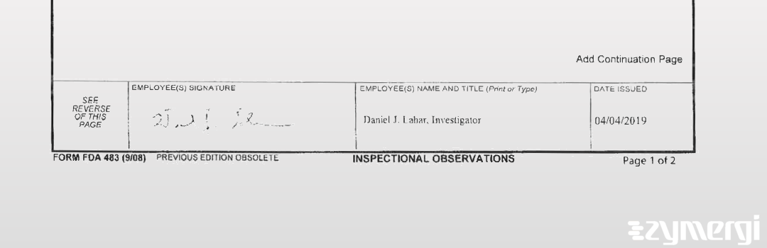 Daniel J. Lahar FDA Investigator 