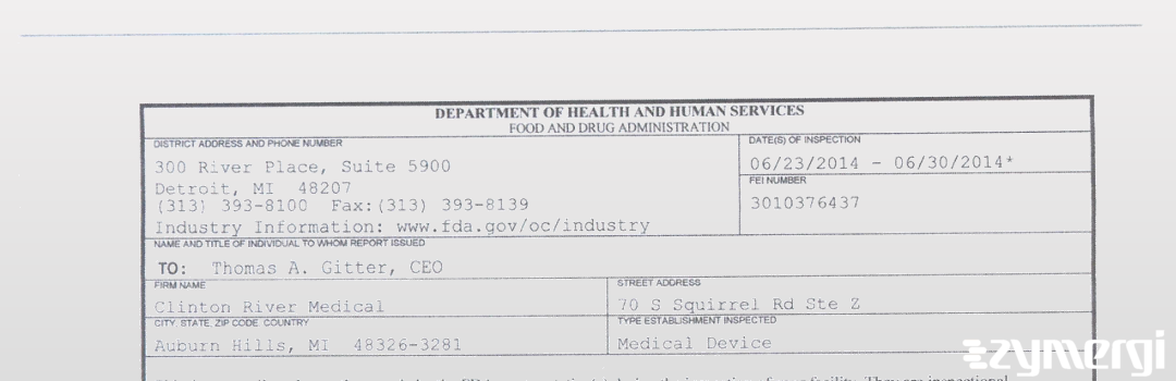 FDANews 483 Clinton River Medical Jun 30 2014 top