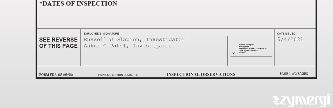 Russell J. Glapion FDA Investigator Ankur C. Patel FDA Investigator 