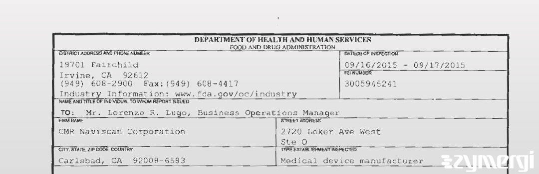 FDANews 483 CMR Naviscan Corporation Sep 17 2015 top