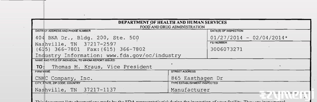 FDANews 483 CNMC Company, Inc. Feb 4 2014 top