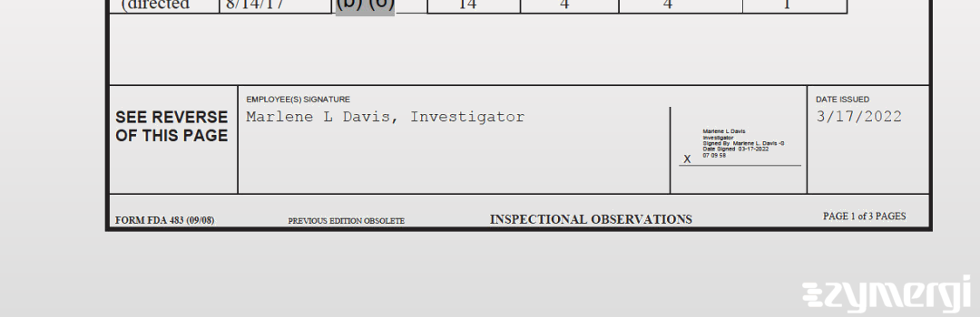 Marlene L. Davis FDA Investigator 