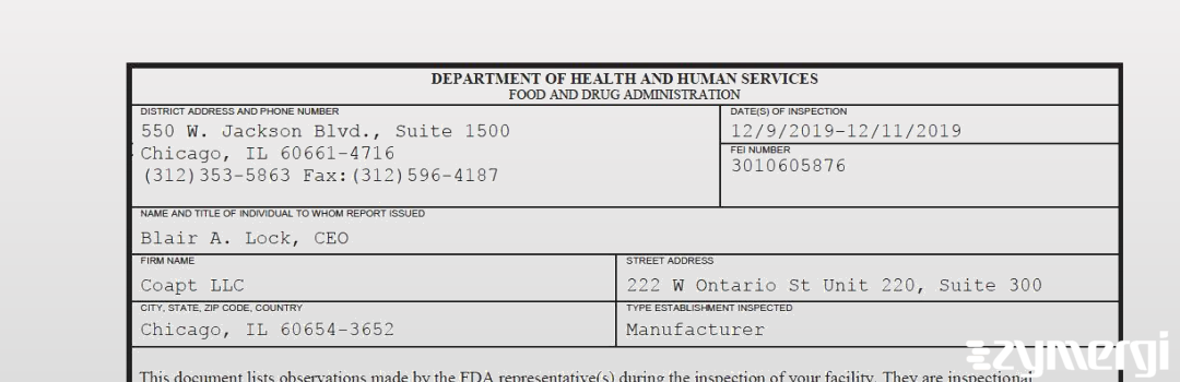 FDANews 483 Coapt LLC Dec 11 2019 top