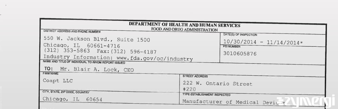 FDANews 483 Coapt LLC Nov 14 2014 top