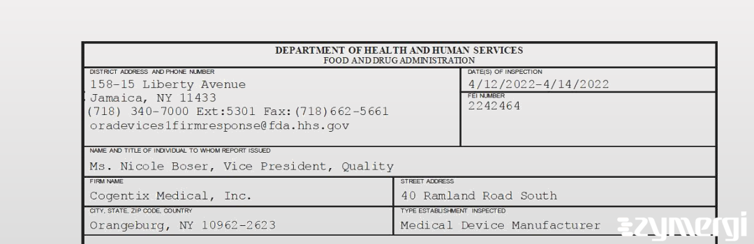 FDANews 483 Cogentix Medical, Inc. Apr 14 2022 top