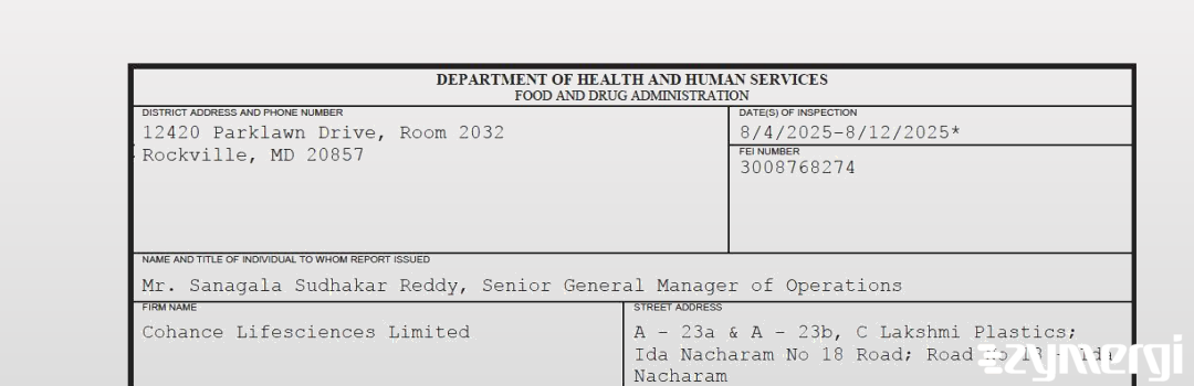 FDANews 483 Cohance Lifesciences Limited Aug 12 2025 top