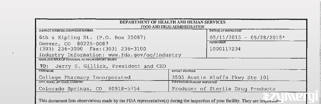 FDANews 483 College Pharmacy Incorporated May 28 2015 top