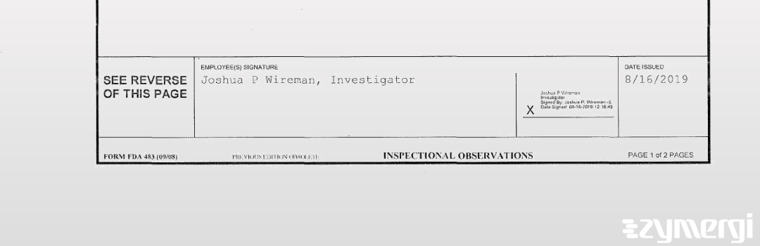 Joshua P. Wireman FDA Investigator 