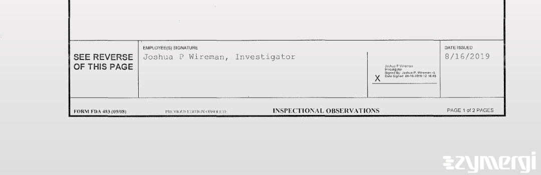 Joshua P. Wireman FDA Investigator