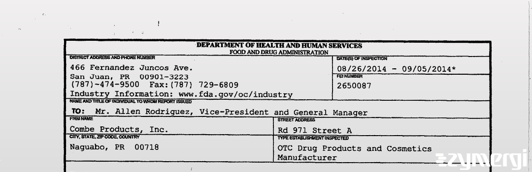 FDANews 483 Combe Products, Inc. Sep 5 2014 top