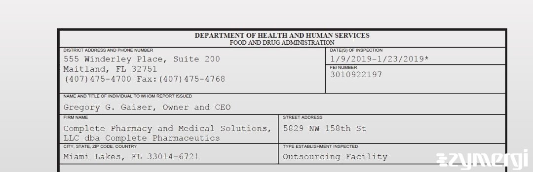 FDANews 483 Complete Pharmacy and Medical Solutions, LLC dba Complete Pharmaceutics Jan 23 2019 top