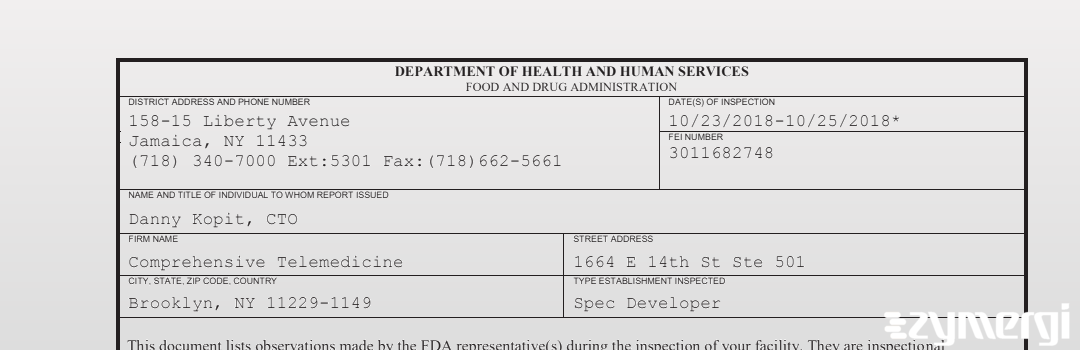 FDANews 483 Comprehensive Telemedicine Oct 25 2018 top