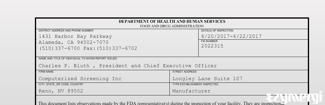 FDANews 483 Computerized Screening Inc Jun 22 2017 top