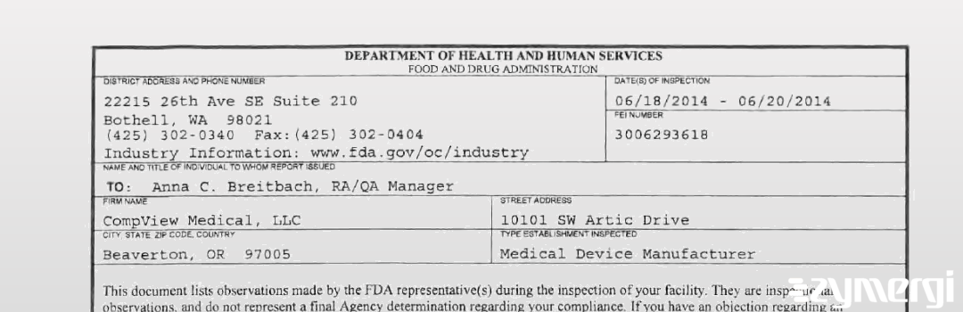 FDANews 483 CompView Medical, LLC Jun 20 2014 top