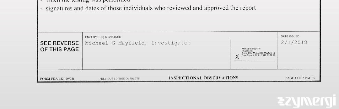 Michael G. Mayfield FDA Investigator 