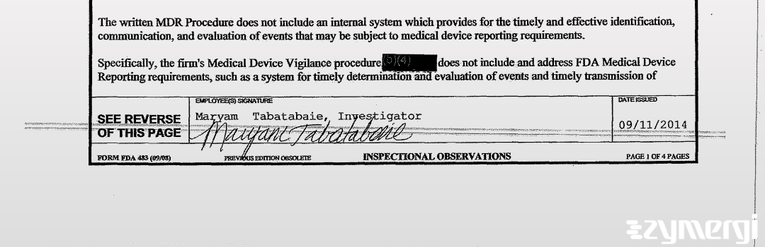 Maryam Tabatabaie FDA Investigator 